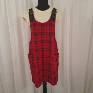 No Boundaries Red Plaid Overall Dress Juniors L (11/13) Pockets! Cozy! Fall!